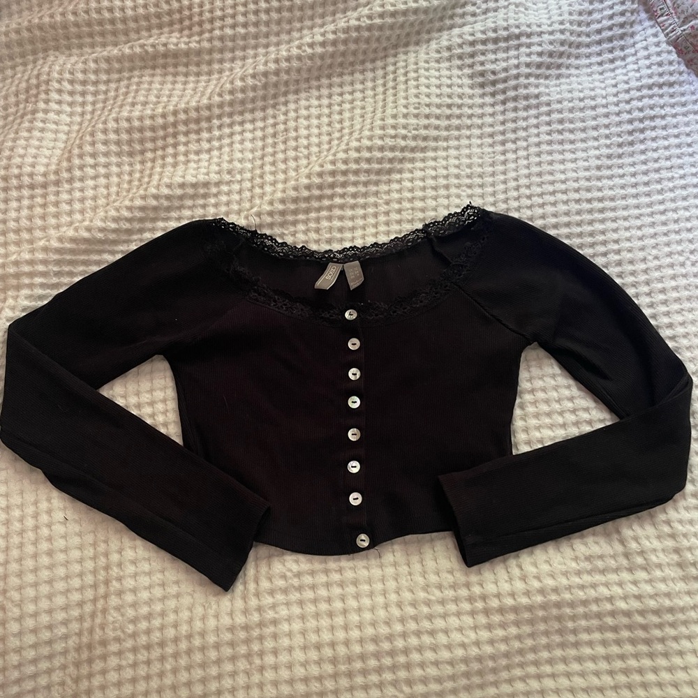 Asos long sleeve black shirt with lace neck